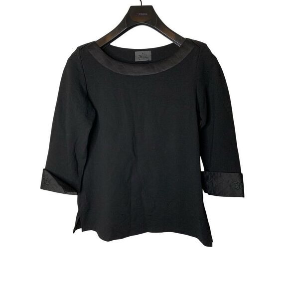 Chanel Black Quilted Sleeve Top women's size small - Picture 1 of 6